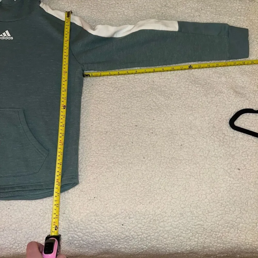 Adidas Small Hooded Drawstring Womens Sweatshirt Green White EUC - Picture 9 of 10